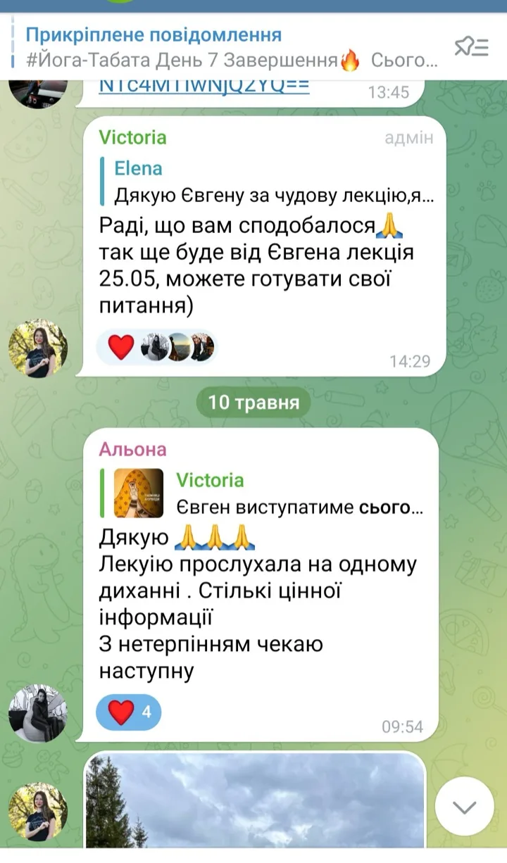 Подяки за лекцію про аюрведу в Telegram-спільноті